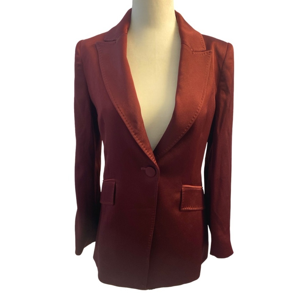 Marella By Max Mara Cognac Satin Jacket Size Small Pit 17 - Picture 5 of 17